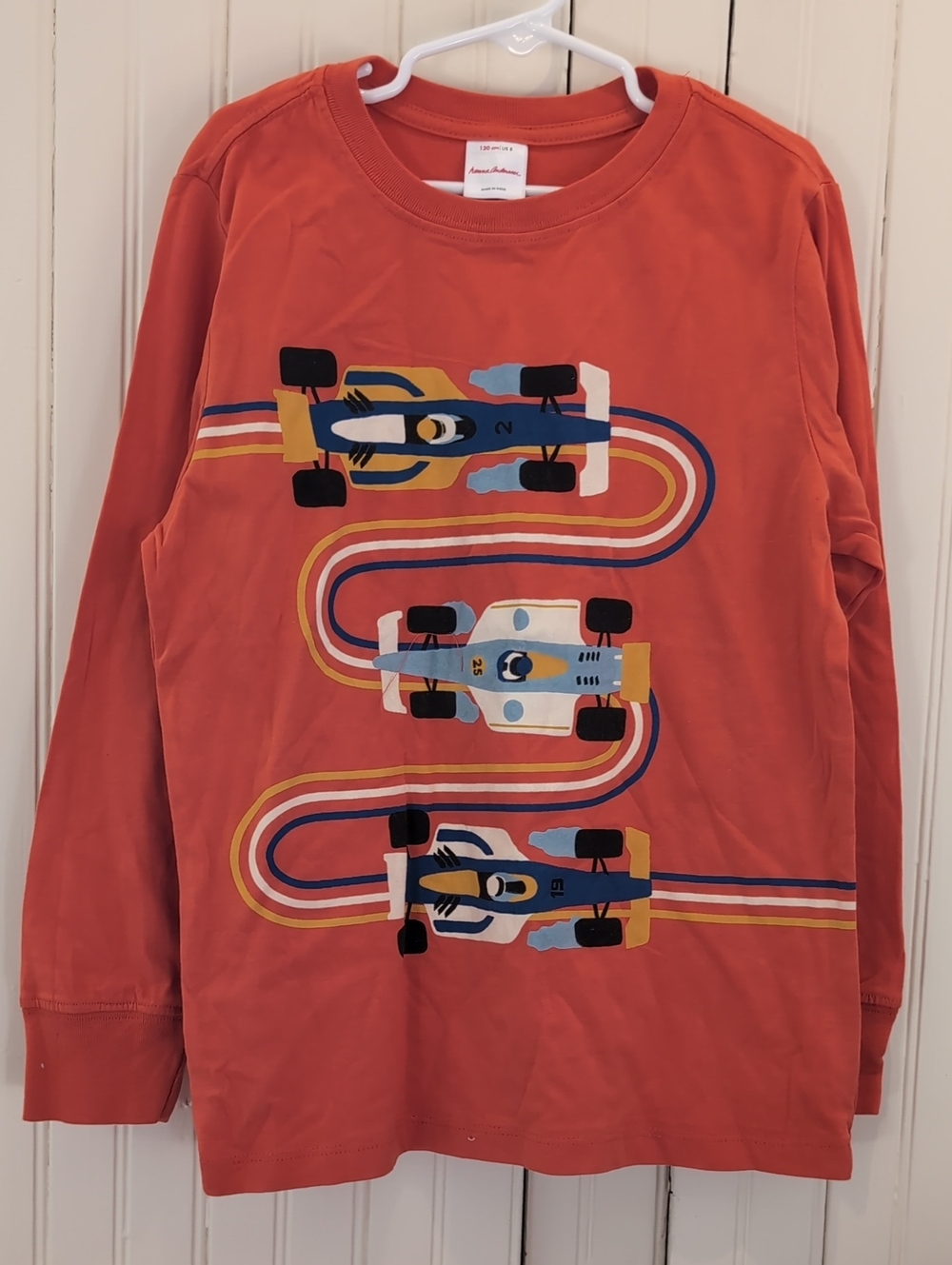 Hanna Andersson Orange Long-Sleeve Racing Cars Tee
